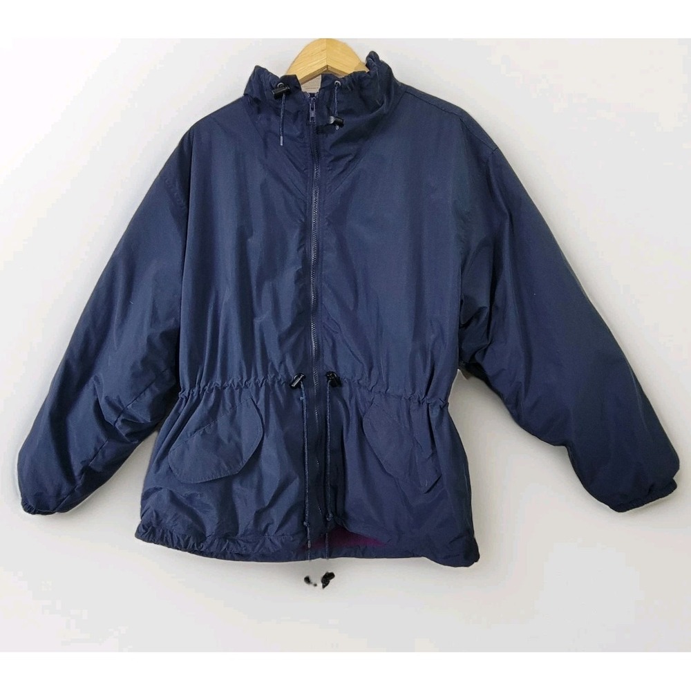Vintage Woolrich Women's XL Jacket Navy Purple Fleece Lined Nylon Outdoor 80s